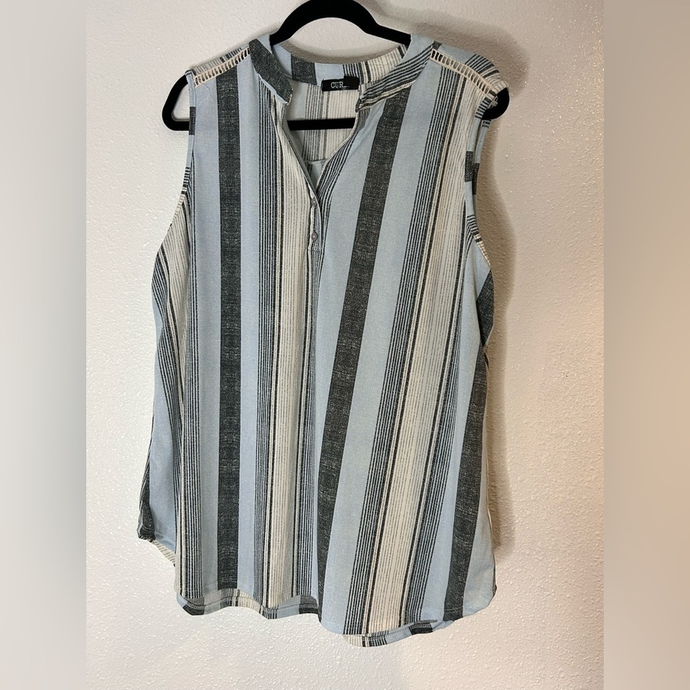 Cure. Striped Sleeveless Blouse Size 2XL